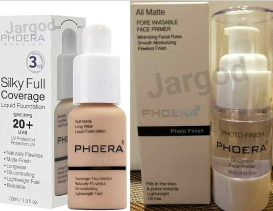 Phoera Foundation Makeup Full Coverage Foundation 30ml + Phoera Primer 18ml Bottle Full Size Combo