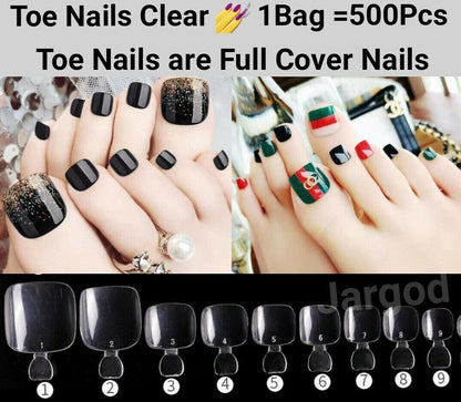 Toenails Full Cover Square False Fake Nails Tips Nails Manicure 500pcs in bag Jargod