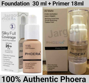 Phoera Foundation Makeup Full Coverage Foundation 30ml + Phoera Primer 18ml Bottle Full Size Combo