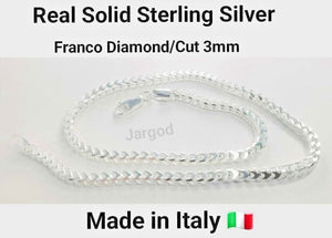 Real Solid 925 Sterling Silver Franco Diamond Cut Chain Necklace 3mm Italy Jargod