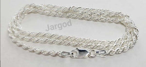 Real Solid 925 Sterling Silver Rope Chain Necklace 2.5 mm Italy Jargod