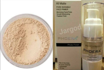 PHOERA No Filter Setting Powder Loose Face Translucent Foundation Makeup Puff  5gms + Phoera Primer 18ml Bottle Full Size Combo