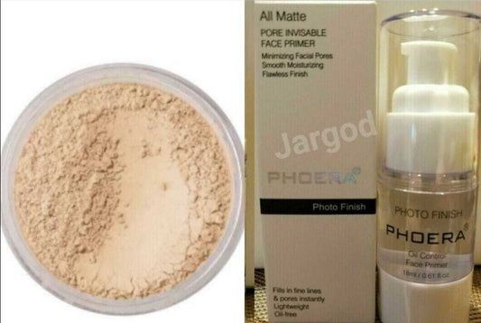 PHOERA No Filter Setting Powder Loose Face Translucent Foundation Makeup Puff  5gms + Phoera Primer 18ml Bottle Full Size Combo