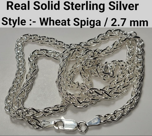 Real Solid 925 Sterling Silver Wheat Spiga Chain Necklace 2.7mm Italy Jargod