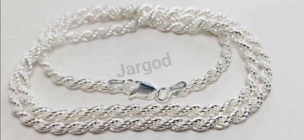 JARGOD Real Solid 925 Sterling Silver Rope Chain Necklace 2.9mm - Made in Italy