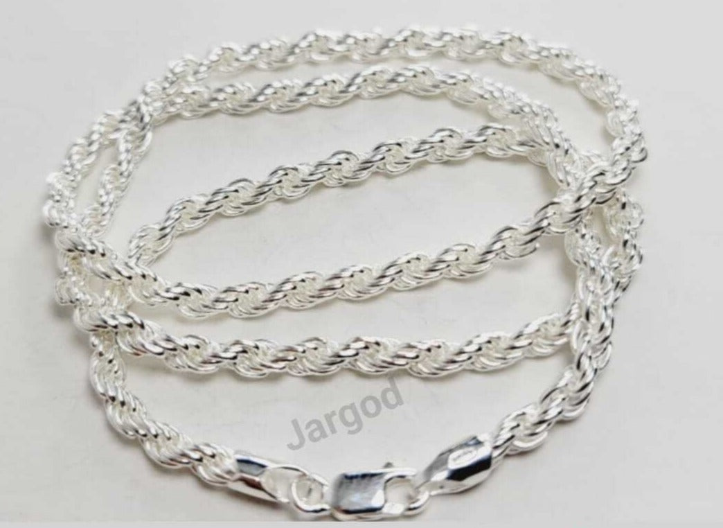 JARGOD Real Solid 925 Sterling Silver Rope Chain Necklace 3.4mm - Made in Italy