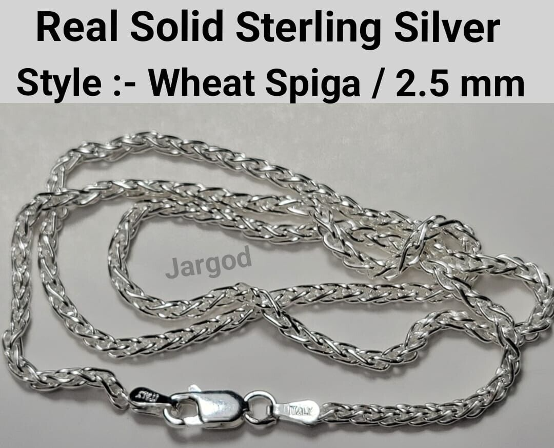 Real Solid 925 Sterling Silver Wheat Spiga Chain Necklace 2.5mm Italy Jargod