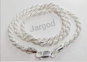 Real Solid 925 Sterling Silver Rope Chain Necklace 3.9mm Italy Jargod