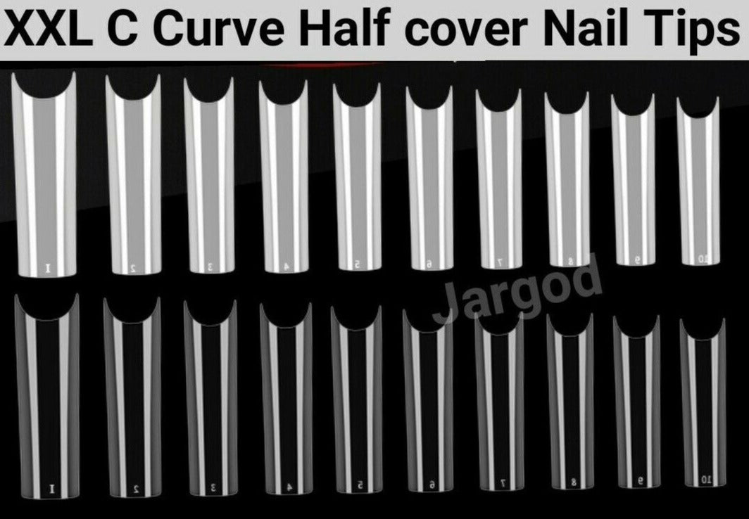 XXL C Curve / waterpipe / Half Tube Half Cover French Artificial False Nail Tips Choose 500pcs Jargod