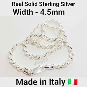 Real Solid 925 Sterling Silver Rope Chain Necklace 4.5mm Italy Jargod