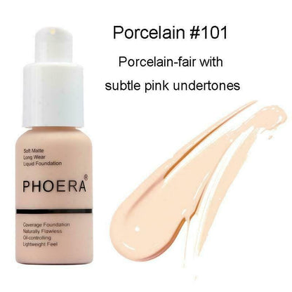 Phoera Foundation Makeup Full Coverage Liquid Base Brighten Long Lasting
