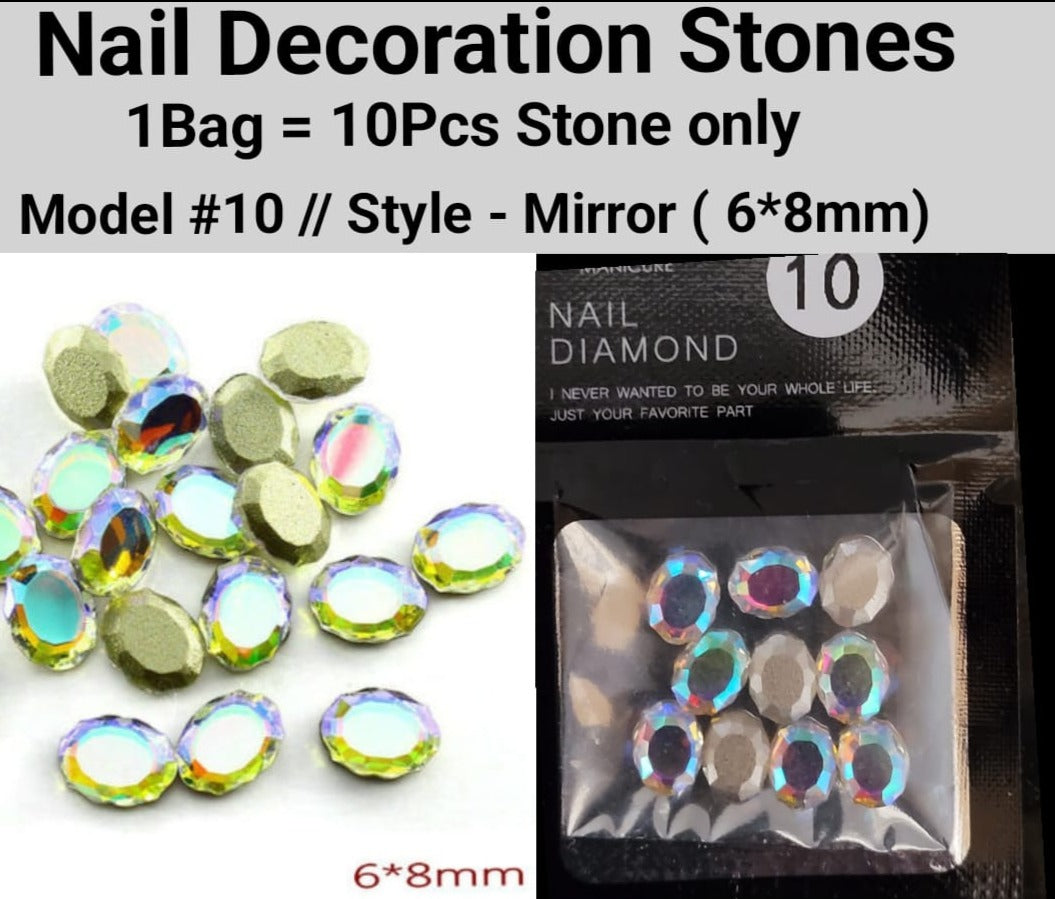10pcs 3D Nail Art Rhinestones Flat Shaped Elongated Glass Colorful Stones Model 10 Style Mirror 6*8mm  Jargod