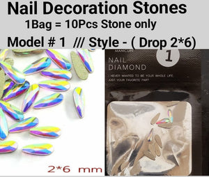 10pcs 3D Nail Art Rhinestones Flat Shaped Elongated Glass Colorful Stones Model 01 Style Drop 2*6mm  Jargod