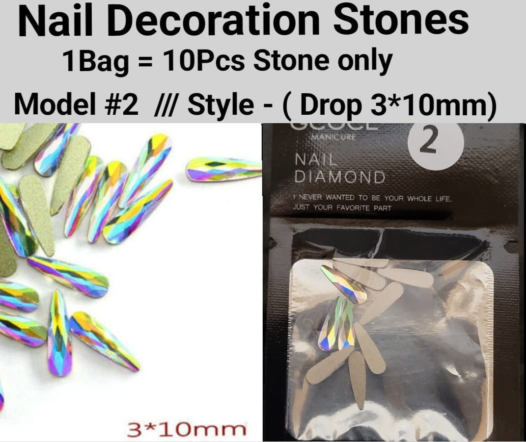 10pcs 3D Nail Art Rhinestones Flat Shaped Elongated Glass Colorful Stones Model 02 Style Drop 3*10mm  Jargod