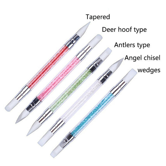 2 Way Nail Art Brush Silicone Head Carving Emboss Sculpture Acrylic Dotting Tool JARGOD