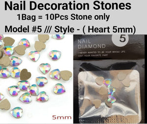 10pcs 3D Nail Art Rhinestones Flat Shaped Elongated Glass Colorful Stones Model 05 Style Heart 5mm  Jargod