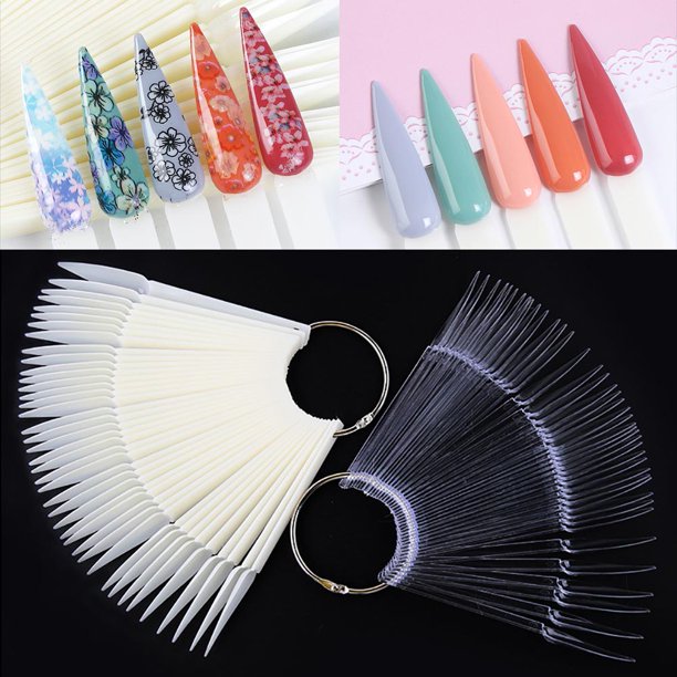 50 PCS Stiletto French Nail Polish Display Practice Tips Fan Board Style False Nail Art Tools CHOOSE Natural Clear Black Color Jargod