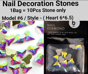 10pcs 3D Nail Art Rhinestones Flat Shaped Elongated Glass Colorful Stones Model 06 Style Heart 6*6.5mm  Jargod