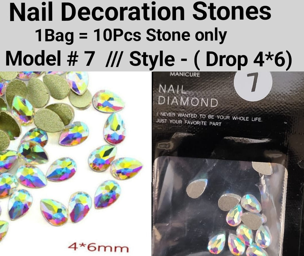 10pcs 3D Nail Art Rhinestones Flat Shaped Elongated Glass Colorful Stones Model 07 Style Drop 4*6mm  Jargod