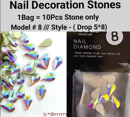 10pcs 3D Nail Art Rhinestones Flat Shaped Elongated Glass Colorful Stones Model 08 Style Drop 5*8mm  Jargod