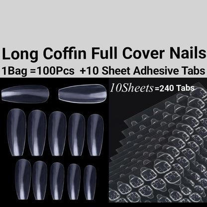 100Pc Long Ballerina/Long Coffin/Long Almond/Long Oval/Full Cover Square False Nail Tips Fake Nails False Nails Artificial Nails Tips in Bag Jargod
