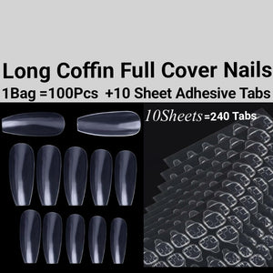 100Pc Long Ballerina/Long Coffin/Long Almond/Long Oval/Full Cover Square False Nail Tips Fake Nails False Nails Artificial Nails Tips Press on nails in Bag Jargod