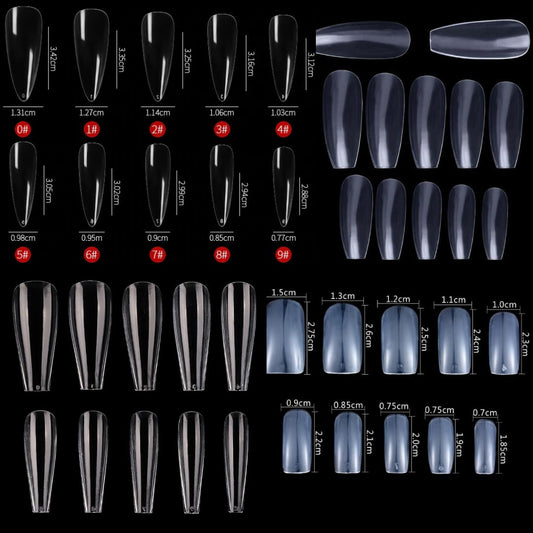 100Pc Long Ballerina/Long Coffin/Long Almond/Long Oval/Full Cover Square False Nail Tips Fake Nails False Nails Artificial Nails Tips in Bag Jargod