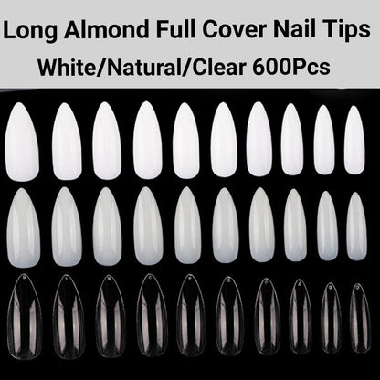Long Almond Full Cover Nails 600 pieces
