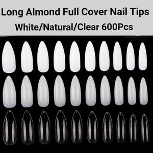 Long Almond Full Cover Nails 600 pieces