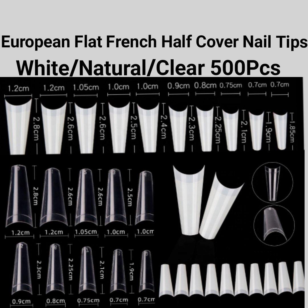 European Style Flat French Half cover Nail tips 500 pieces in a bag 