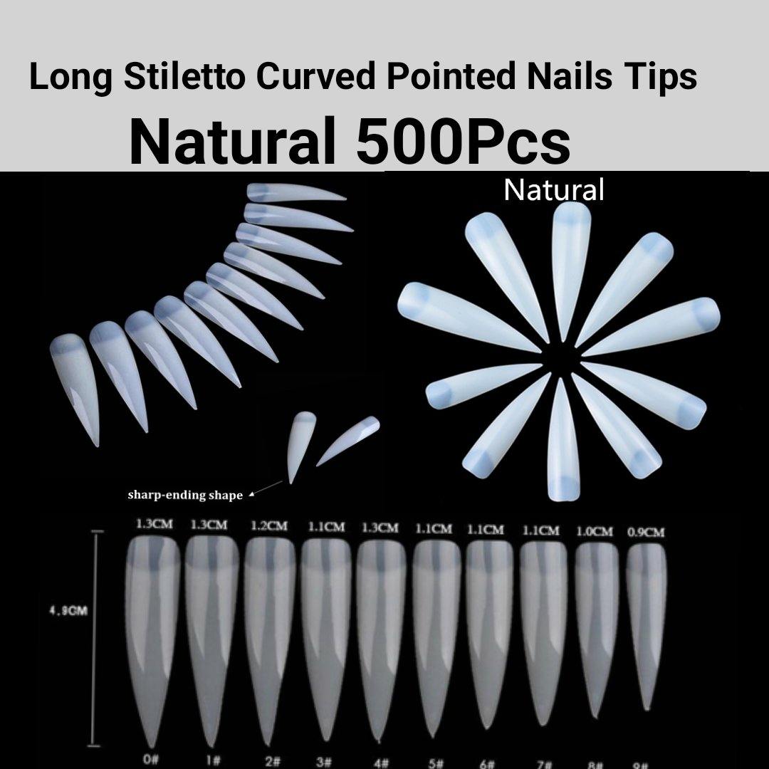 Extra Long Stiletto Curved Pointed French nails-jargod