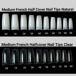 Medium French Half Cover Nail Tips 500 pieces in a bag