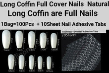 Load image into Gallery viewer, 100pc Long Coffin Ballet Full Cover Fake Nails False Nails Artificial Nails Tips Press on nails plus 10 Sheet (240 Tabs) Nail Adhesive Jargod
