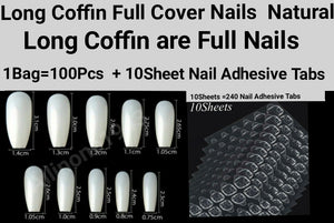 100pc Long Coffin Ballet Full Cover Fake Nails False Nails Artificial Nails Tips Press on nails plus 10 Sheet (240 Tabs) Nail Adhesive Jargod