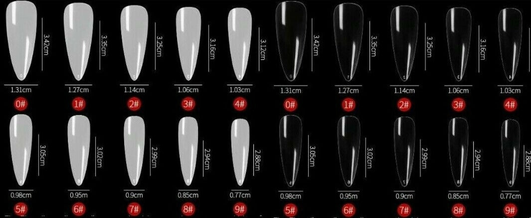 100pc Long Almond Full Cover Fake Nails False Nail tips Artificial Nails Press on nails CHOOSE Clear/Natural Jargod