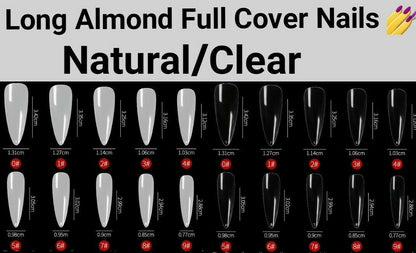 100pc Long Almond Full Cover Fake Nails False Nail tips Artificial Nails Press on nails CHOOSE Clear/Natural Jargod