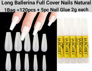 120pcs Long Ballerina Coffin Full Cover Fake Nails False Nail Artificial tips Press on nails plus 5pc glue 2g each Jargod