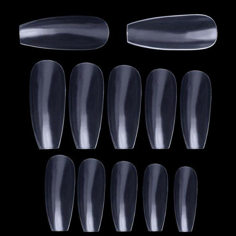 600 pcs Coffin Shape Fake Nail Tips False Nails 10 Sizes- for Nail Salons and DIY Nail Art by JARGOD (Natural) 