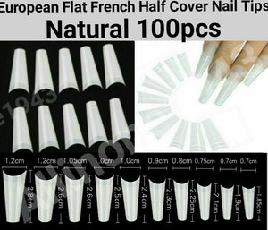 100pc Flat French /Half Cover / Taper french / Medium French Fake False Nail tips in Bag  Jargod