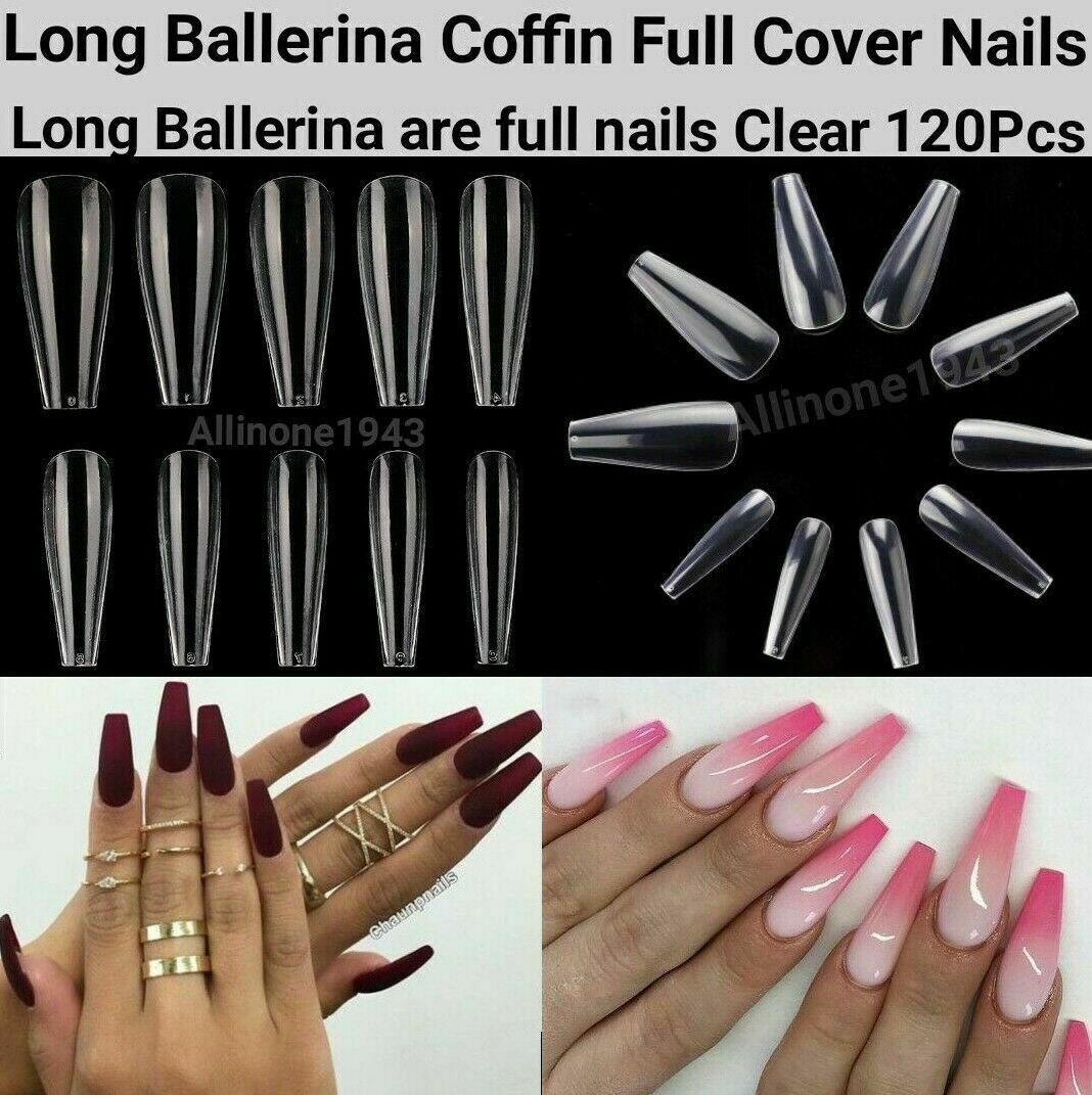 Long Ballerina Coffin Full Cover Fake Nails False Nail Artificial Nails tips Press on nails Choose Clear/ Natural Jargod