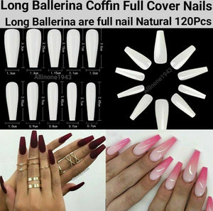 Long Ballerina Coffin Full Cover Fake Nails False Nail Artificial Nails tips Press on nails Choose Clear/ Natural Jargod