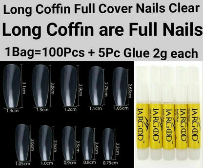 100Pc Long Ballerina/Long Coffin/Long Almond/Long Oval/Full Cover Square False Nail Tips Fake Nails False Nails Artificial Nails Tips in Bag Jargod