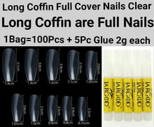Load image into Gallery viewer, 100Pc Long Ballerina/Long Coffin/Long Almond/Long Oval/Full Cover Square False Nail Tips Fake Nails False Nails Artificial Nails Tips in Bag Jargod
