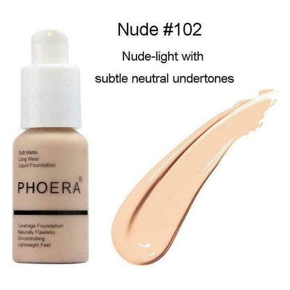 Phoera Foundation Makeup Full Coverage Liquid Base Brighten Long Lasting