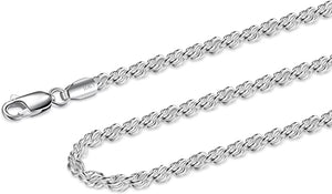 Real Solid 925 Sterling Silver Rope Diamond-Cut Chain Necklace 1.4mm Italy Jargod