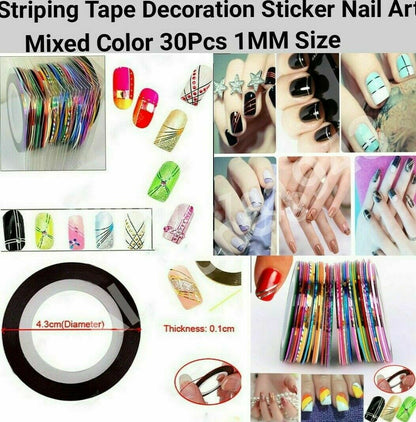 30Pcs Mixed Colors Rolls Striping Tape Line DIY Nail Art Tips Decoration Sticker SIZE 1MM  Jargod