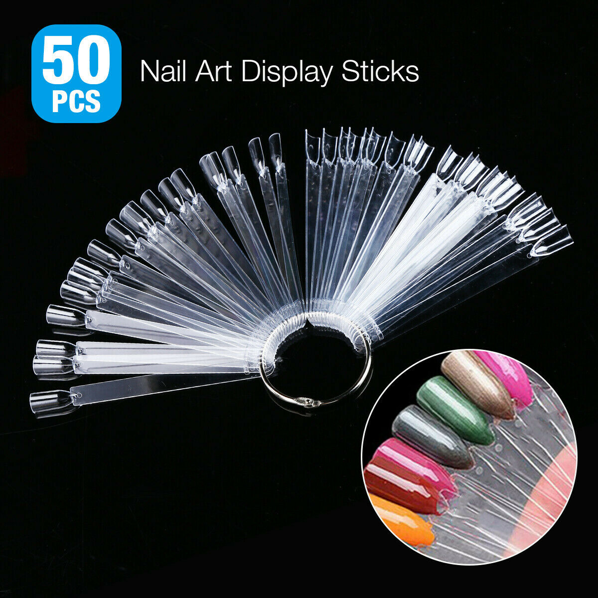 50 PCS Nail Polish Display Practice Tips False Nail Art Tools French Style CHOOSE Color Natural Clear Black Jargod