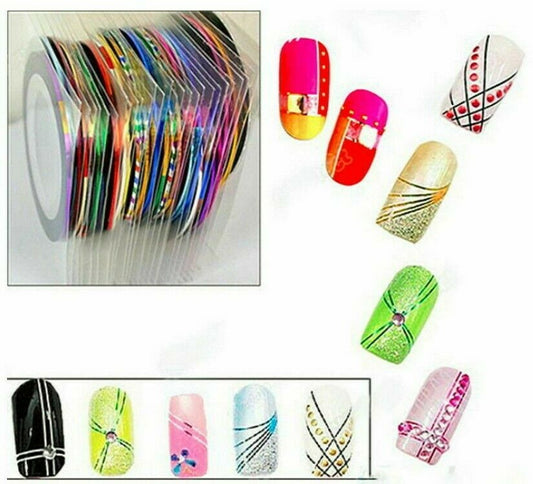 30Pcs Mixed Colors Rolls Striping Tape Line DIY Nail Art Tips Decoration Sticker SIZE 1MM  Jargod