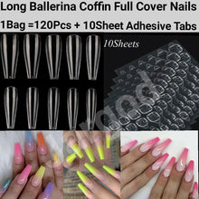 Load image into Gallery viewer, 120pcs Long Ballerina Coffin Full Cover Fake Nails False Nail Artificial tips Press on nails plus 10 Sheet (240 Tabs) Nail Adhesive Jargod
