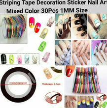 Load image into Gallery viewer, 30Pcs Mixed Colors Rolls Striping Tape Line DIY Nail Art Tips Decoration Sticker SIZE 1MM  Jargod
